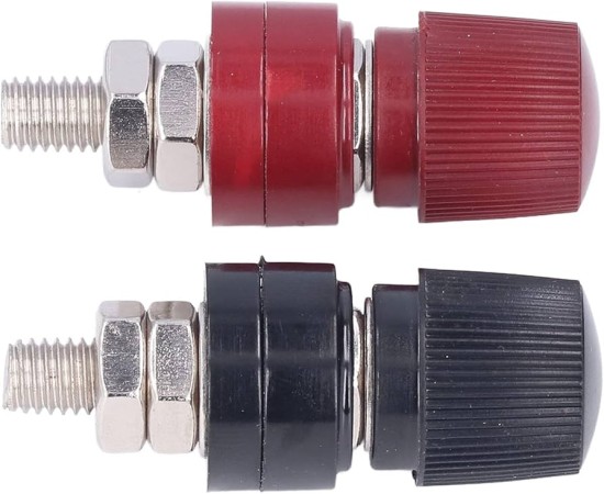 Borne conector Js-555 m8 - 8mm - 1 Par = 1Vermelho + 1Preto - Mac Sistemas